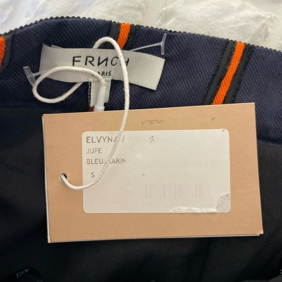 FRNCH Navy Orange stripe Aline skirt - Picture 5 of 11